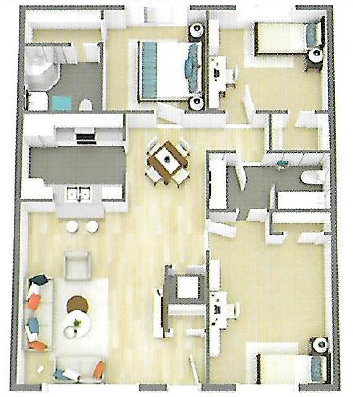 Floor plan for 3 beds, 2 baths, 1150 sqft